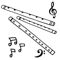 Desenho de Flauta e notas musicais para colorir