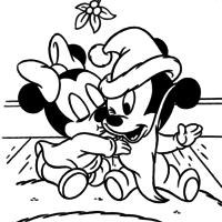 Desenho de Minnie baby beijando Mickey para colorir