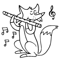 Desenho de Raposa tocando flauta para colorir