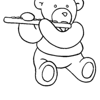 Desenho de Ursinho tocando flauta para colorir