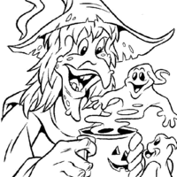 Desenho de Bruxa e fantasmas para colorir