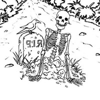 Desenho de Esqueleto no cemitério para colorir