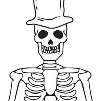 Desenho de Esqueleto com chapéu para colorir