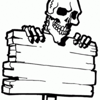 Desenho de Esqueleto detrás da placa para colorir