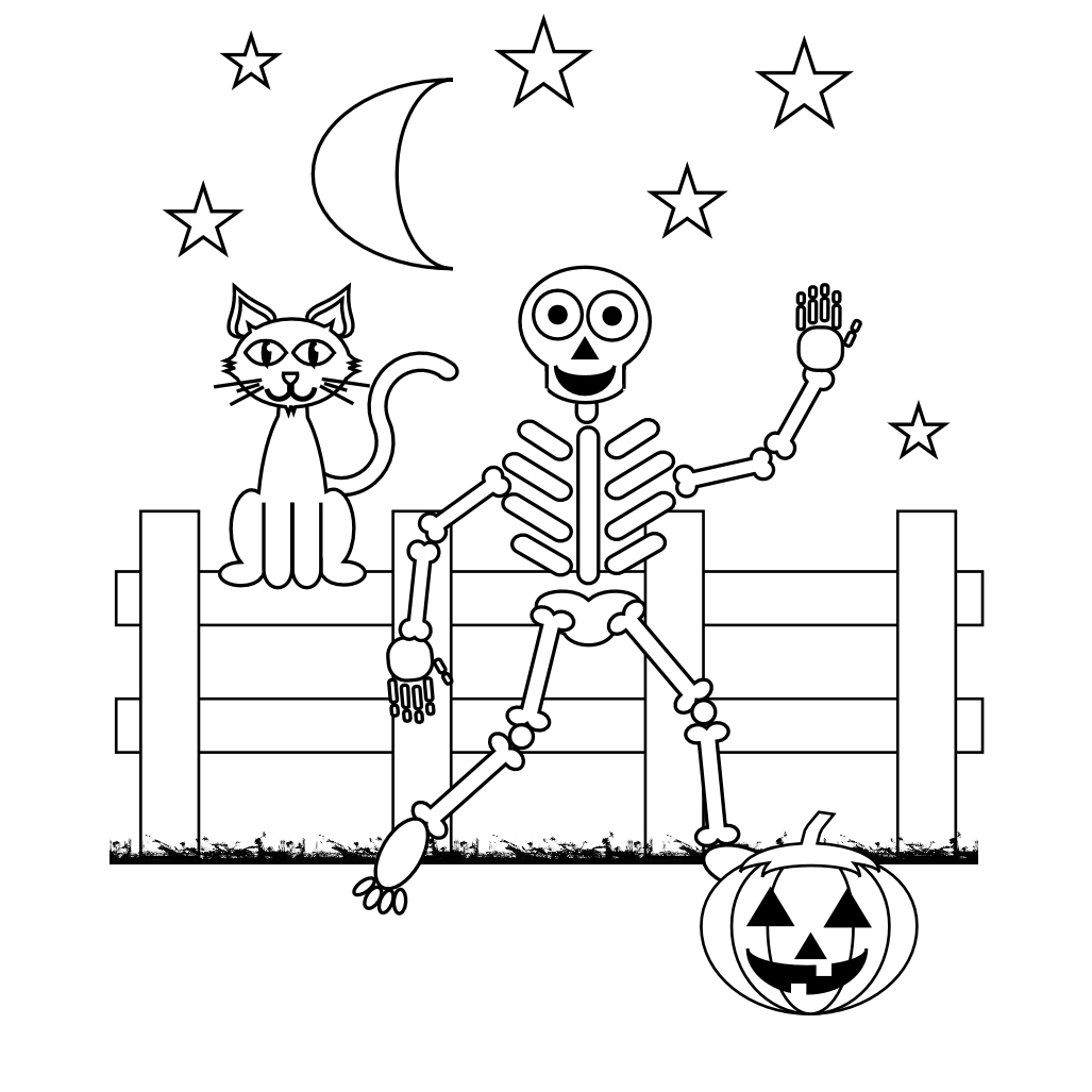 Esqueleto e gato preto