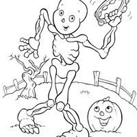 Desenho de Esqueleto tocando pandeiro para colorir