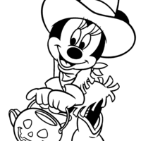 Desenho de Minnie com cesto de balas para colorir