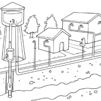 Desenho de Aqueduto na cidade para colorir