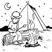Desenho de Homem e barraca de camping para colorir