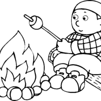 Desenho de Menino fazendo fogueira no acampamento para colorir