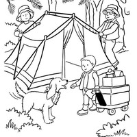 Desenho de Menino e cachorro no camping para colorir