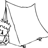 Desenho de Menino na barraca de camping para colorir