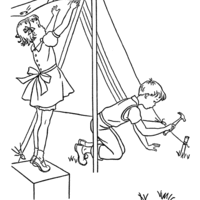 Desenho de Crianças montando barraca no camping para colorir