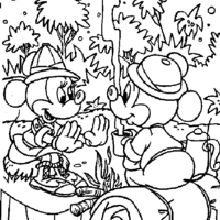 Desenho de Minnie e Mickey acampando para colorir
