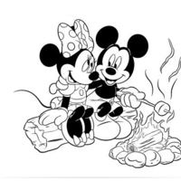 Desenho de Minnie e Mickey no camping para colorir