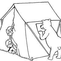 Desenho de Urso atacando acampamento para colorir