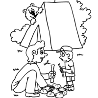 Desenho de Urso atacando família no camping para colorir