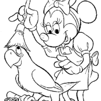 Desenho de Minnie cuidando de papagaio para colorir