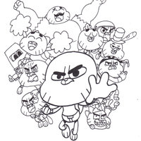Desenho de Gumball e amigos correndo para colorir