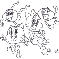 Desenho de Gumball e amigos assustados para colorir