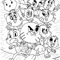 Desenho de Gumball e todos seus amigos para colorir
