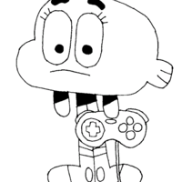 Desenho de Gumball jogando game para colorir