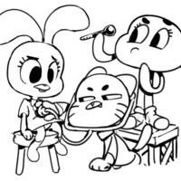 Desenho de Gumball, Nicole e Anais para colorir
