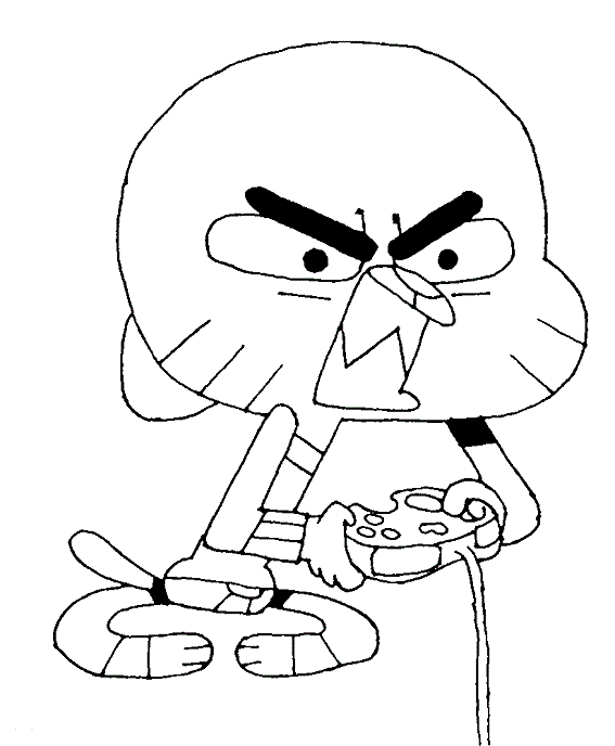 Desenho de Gumball jogando game para colorir - Tudodesenhos