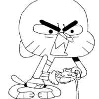 Desenho de Gumball viciado em videogame para colorir