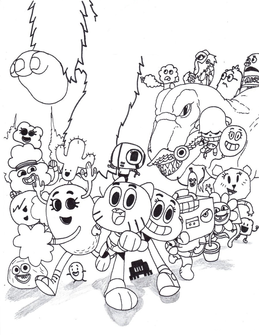Desenho de Gumball jogando game para colorir - Tudodesenhos