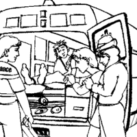 Desenho de Menino ferido na ambulância para colorir