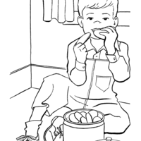 Desenho de Menino comendo bolachas para colorir