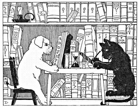 Cachorro e gato estudando