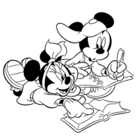 Desenho de Minnie e Mickey desenhando para colorir