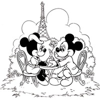 Desenho de Minnie e Mickey em Paris para colorir