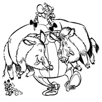 Desenho de Obelix segurando javalis para colorir