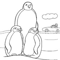 Desenho de Mamãe pinguim e filhotes para colorir