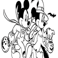 Desenho de Mickey e Minnie fantasiados no Halloween para colorir