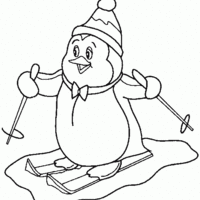 Desenho de Pinguim com esquis para colorir