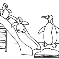 Desenho de Pinguins no escorregador para colorir