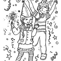 Desenho de Crianças celebrando Ano Novo para colorir