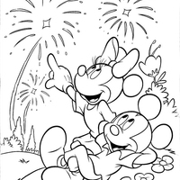 Desenho de Mickey e Minnie vendo fogos de artifício para colorir