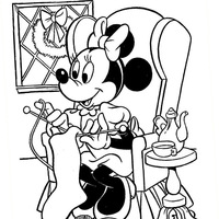 Desenho de Minnie fazendo tricô para colorir