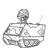 Desenho de Militar no tanque de guerra para colorir