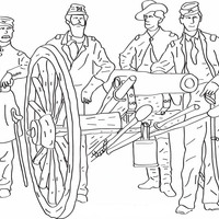 Desenho de Militares e canhão para colorir