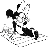 Desenho de Minnie tomando sol na praia para colorir