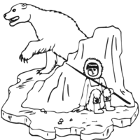 Desenho de Esquimó se escondendo do urso para colorir