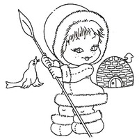 Desenho de Menina esquimó com lança para colorir