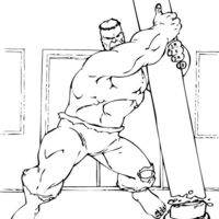 Desenho de Hulk arrancando poste para colorir