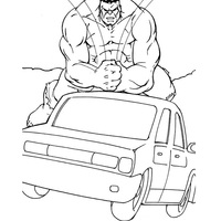 Desenho de Hulk batendo em carro para colorir
